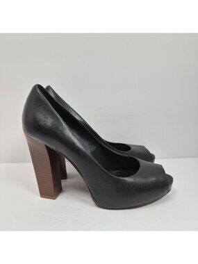 Tory Burch Cantrelle Women's Black Leather Peep-Toe Platform Heels Size 9M